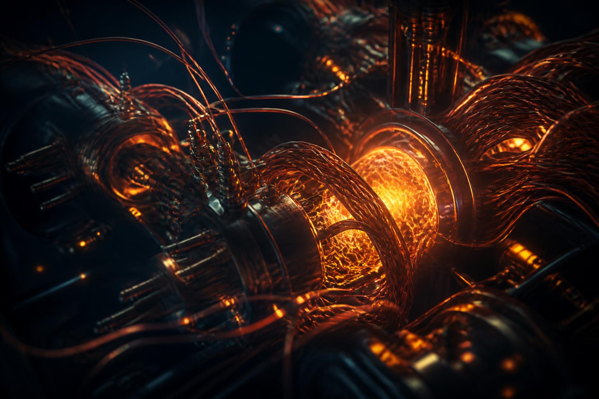 Glowing copper coils and electrical circuitry