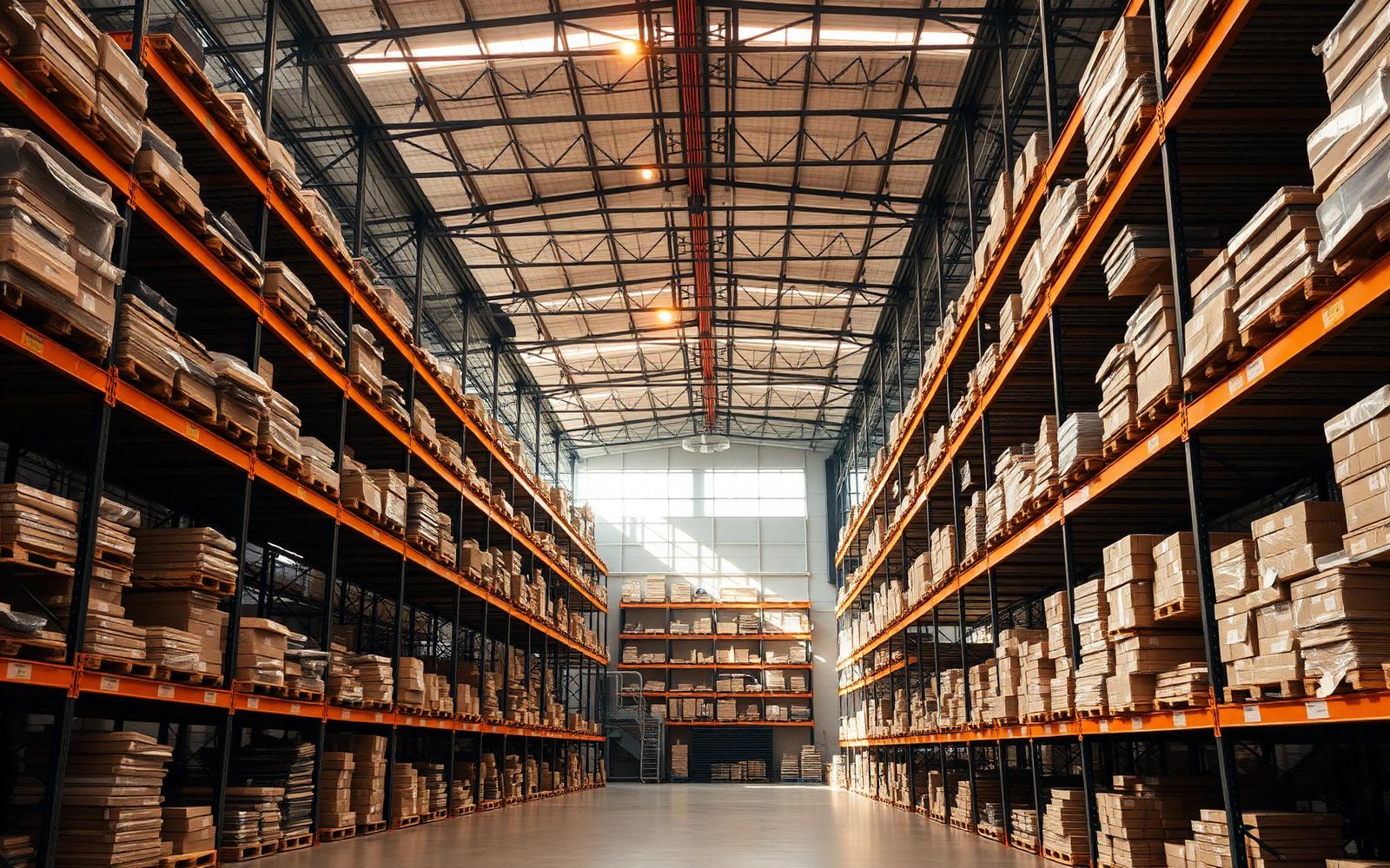Warehouse aisles stocked with electrical supplies